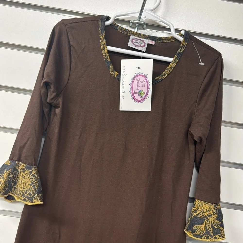 Lillilovebird‎ Brown and yellow ruffle dress long sleeve size girls 8